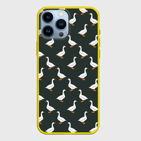 Чехол для iPhone 13 Pro Max с принтом Гуси паттерн в Петрозаводске,  |  | Тематика изображения на принте: goose | gooses | водоплавающие животные | гуси | гусь | дичь | домашние птицы | животные | паттерн | птицы | утки