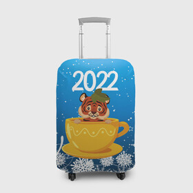 Чехол для чемодана 3D с принтом Тигр в кружке (Новый год 2022) в Петрозаводске, 86% полиэфир, 14% спандекс | двустороннее нанесение принта, прорези для ручек и колес | 2022 | год тигра | новый год | новый год 2022 | символ года | тигр | тигренок | тигрица | тигры