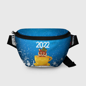 Поясная сумка 3D с принтом Тигр в кружке (Новый год 2022) в Петрозаводске, 100% полиэстер | плотная ткань, ремень с регулируемой длиной, внутри несколько карманов для мелочей, основное отделение и карман с обратной стороны сумки застегиваются на молнию | 2022 | год тигра | новый год | новый год 2022 | символ года | тигр | тигренок | тигрица | тигры