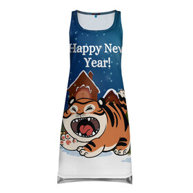 Платье-майка 3D с принтом Рычащий тигренок 2022 в Петрозаводске, 100% полиэстер | полуприлегающий силуэт, широкие бретели, круглый вырез горловины, удлиненный подол сзади. | 2022 | год тигра | новый год | новый год 2022 | символ года | тигр | тигренок | тигрица | тигры