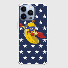 Чехол для iPhone 13 Pro с принтом Супер банан в Петрозаводске,  |  | банан | еда | звезды | комикс | летающий банан | маска | супер герой
