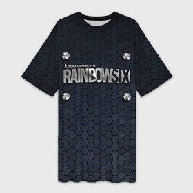 Платье-футболка 3D с принтом Rainbow Six (Metal Logo) в Петрозаводске,  |  | extraction | ghost recon | rainbow six | siege | tom clancy | war | боец | воин | война | логотип | оружие | радуга | рейнбов | рейнбоу | рэйнбоу | солдат | том клэнси | шутер