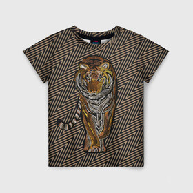Детская футболка 3D с принтом Благородный тигр в Петрозаводске, 100% гипоаллергенный полиэфир | прямой крой, круглый вырез горловины, длина до линии бедер, чуть спущенное плечо, ткань немного тянется | благородный | грация | животное | символ года | тигр | хищник