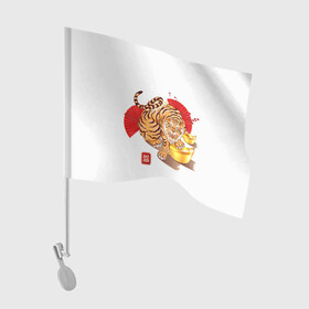 Флаг для автомобиля с принтом Золотой тигр 2022 Tigr в Петрозаводске, 100% полиэстер | Размер: 30*21 см | 2022 | new year | tiger | water tiger | водяной тигр | символ года