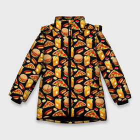 Зимняя куртка для девочек 3D с принтом Fast Food (Фастфуд) в Петрозаводске, ткань верха — 100% полиэстер; подклад — 100% полиэстер, утеплитель — 100% полиэстер. | длина ниже бедра, удлиненная спинка, воротник стойка и отстегивающийся капюшон. Есть боковые карманы с листочкой на кнопках, утяжки по низу изделия и внутренний карман на молнии. 

Предусмотрены светоотражающий принт на спинке, радужный светоотражающий элемент на пуллере молнии и на резинке для утяжки. | burger | cheeseburger | fast food | hamburger | hot dog | pizza | taco burrito | блюдо | бургер | быстрое питание | гамбургер | еда | жратва | завтрак | корм | кушанье | макдоналдс | обед | перекус | пицца | пища | повар