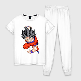 Женская пижама хлопок с принтом Son Goku (Dragon Ball Z) в Петрозаводске, 100% хлопок | брюки и футболка прямого кроя, без карманов, на брюках мягкая резинка на поясе и по низу штанин | anime | dragonball | goku | аниме | анимэ | гоку | драконий | жемчуг | манга