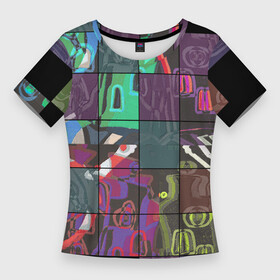 Женская футболка 3D Slim с принтом Мир в квадрате в Петрозаводске,  |  | в топе | в тренде | дизайн | крадрат | мультики | мультяшный мир | нарисованный город | новинка | орнамент | популярное | сетка | топ | узор