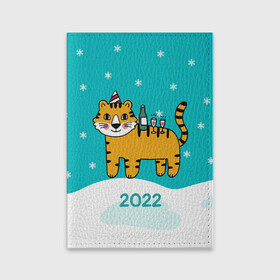 Обложка для паспорта матовая кожа с принтом Новогодний стол - тигр в Петрозаводске, натуральная матовая кожа | размер 19,3 х 13,7 см; прозрачные пластиковые крепления | Тематика изображения на принте: 2022 | год тигра | новый год | новый год 2022 | символ года | тигр | тигренок | тигрица | тигры