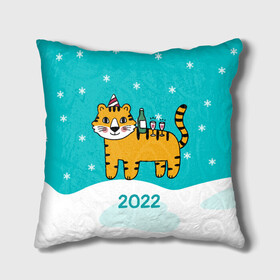 Подушка 3D с принтом Новогодний стол - тигр в Петрозаводске, наволочка – 100% полиэстер, наполнитель – холлофайбер (легкий наполнитель, не вызывает аллергию). | состоит из подушки и наволочки. Наволочка на молнии, легко снимается для стирки | 2022 | год тигра | новый год | новый год 2022 | символ года | тигр | тигренок | тигрица | тигры