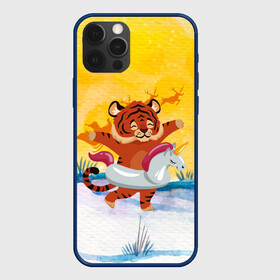 Чехол для iPhone 12 Pro Max с принтом Тигренок бежит купаться в круге в Петрозаводске, Силикон |  | 2022 | год тигра | новый год | новый год 2022 | символ года | тигр | тигренок | тигрица | тигры