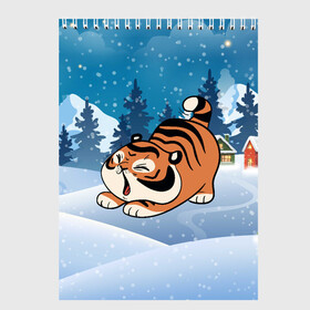 Скетчбук с принтом Тигренок подтягивается в Петрозаводске, 100% бумага
 | 48 листов, плотность листов — 100 г/м2, плотность картонной обложки — 250 г/м2. Листы скреплены сверху удобной пружинной спиралью | Тематика изображения на принте: 2022 | год тигра | новый год | новый год 2022 | символ года | тигр | тигренок | тигрица | тигры