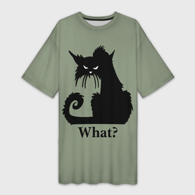 Платье-футболка 3D с принтом What Что в Петрозаводске,  |  | Тематика изображения на принте: black cat | cat | fearsome | halloween | question | silhouette | stern look | what | вопрос | кошка | силуэт | суровый взгляд | хеллоуин | черный кот | что