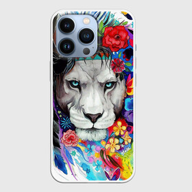 Чехол для iPhone 13 Pro с принтом Лев   сильный взгляд в Петрозаводске,  |  | art | lions | арт | животные | львы | перья | рисунок | цветы