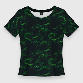 Женская футболка 3D Slim с принтом Еловый рай в Петрозаводске,  |  | ели | елки | камуфляж ели | камуфляж ёлки | одежда 3d | одежда полная запечатки | одежда про лес | одежда с елками | одежда с лесом | приколы про лес | принт с лесом