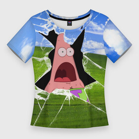 Женская футболка 3D Slim с принтом ПАТРИК  Сейчас будет локдаун в Петрозаводске,  |  | patrick | sponge bob | spongebob | губка боб | звезда | квадратные штаны | мем | партик | сквэр пэнтс | спанч боб