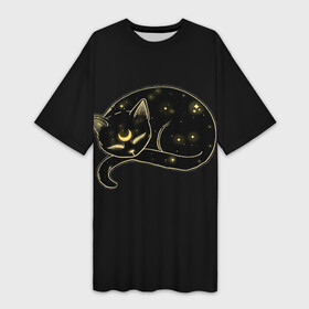 Платье-футболка 3D с принтом Космический Кот Целестиал в Петрозаводске,  |  | cat | celestial | galaxy | glow | heavenly | milky | moon | neon | space | stars | way | галактика | звезды | космический | космос | кот | луна | млечный | небесный | неон | путь | свечение | целестиал