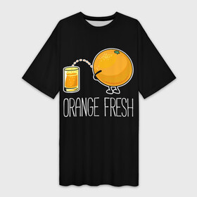 Платье-футболка 3D с принтом Orange fresh  апельсиновый фрэш в Петрозаводске,  |  | freshly squeezed | funny | joke | juice | orange | orange fresh | апельсин | апельсиновый фрэш | писает в стакан | прикол | свежевыжатый | сок | шутка
