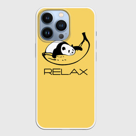 Чехол для iPhone 13 Pro с принтом Relax: панда на банане в Петрозаводске,  |  | banana | bear | hugged | lies | panda | relax | банан | лежит | медведь | обнял | панда