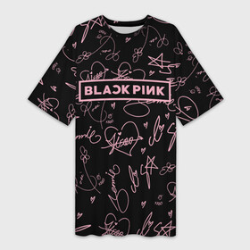 Платье-футболка 3D с принтом BLACKPINK АВТОГРАФЫ ЧЁРНЫЙ в Петрозаводске,  |  | black  pink | blackpink | ddudu ddudu | jennie | jisoo | kpop | lalisa | lisa | rose | блекпинк | группа | ддуду ддуду | дженни | джису | корейская группа | кпоп | лисы | розовый | розэ | черный