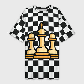 Платье-футболка 3D с принтом ChessKing Abstraction в Петрозаводске,  |  | chess | king | queen | texture | абстракция | геометрия | доска | клетка | королева | паттерн | текстура | фигуры | ход королевы | шахматы