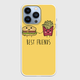 Чехол для iPhone 13 Pro с принтом Hamburger and fries are best friends в Петрозаводске,  |  | cartoon characters | holding hands | гамбургер | держаться за руки | картошка фри | лучшие друзья | мультяшные герои