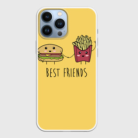 Чехол для iPhone 13 Pro Max с принтом Hamburger and fries are best friends в Петрозаводске,  |  | cartoon characters | holding hands | гамбургер | держаться за руки | картошка фри | лучшие друзья | мультяшные герои