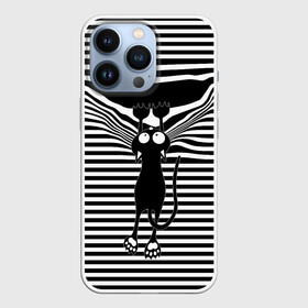 Чехол для iPhone 13 Pro с принтом Кот рвет тельняшку в Петрозаводске,  |  | cat | hung | mad cat | stripes | tears | vest | бешеный кот | кошка | повис | полосы | рвет | тельняшка