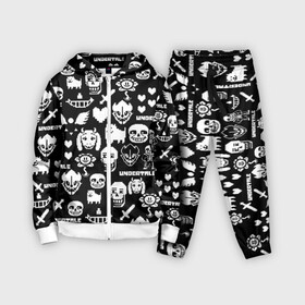 Детский костюм 3D с принтом UNDERTALE PATTERN БЕЛЫЙ в Петрозаводске,  |  | asriel dreemurr | chara | frisk | gaster blaster | heart | sans | undertale | азриэль дримурр | андертейл | гастер | меттатон | санс | сердце | фриск | чара