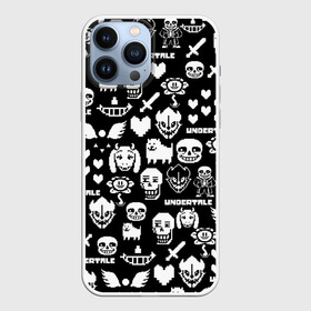 Чехол для iPhone 13 Pro Max с принтом UNDERTALE PATTERN БЕЛЫЙ в Петрозаводске,  |  | asriel dreemurr | chara | frisk | gaster blaster | heart | sans | undertale | азриэль дримурр | андертейл | гастер | меттатон | санс | сердце | фриск | чара