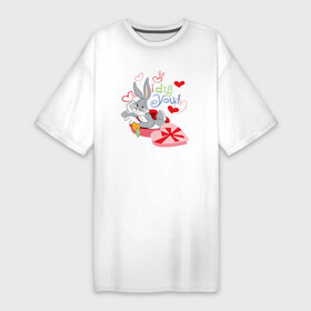 Платье-футболка хлопок с принтом I dig you в Петрозаводске,  |  | 14 февраля | bags | bunny | looney tunes | statwb | valentine | valentines | багз | багз банни | валентин | влюблён | влюблённые | день валентина | день влюблённых | луни | любвоная | любовь | мульт | мультики | мультфильм