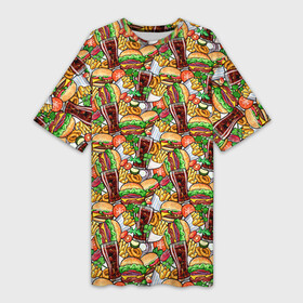 Платье-футболка 3D с принтом Быстрое Питание и Напитки в Петрозаводске,  |  | burger | cheeseburger | fast food | hamburger | hot dog | pizza | блюдо | бургер | быстрое питание | гамбургер | еда | жратва | завтрак | картошка фри | кола | корм | кушанье | макдоналдс | обед | перекус | пицца | пища | повар