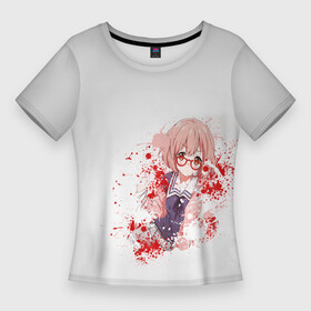 Женская футболка 3D Slim с принтом Курияма кровь в Петрозаводске,  |  | аниме девочка | за гранью | курияма | курияма мирай | мирай