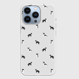 Чехол для iPhone 13 Pro с принтом Черно белые собачки паттерн в Петрозаводске,  |  | Тематика изображения на принте: белый | бордер колли | бостон терьер | монохром | папильон | паттерн | серый | собаки | спокойные цвета | той спаниэль | французский бульдог | черно белый принт