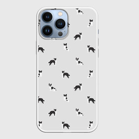 Чехол для iPhone 13 Pro Max с принтом Черно белые собачки паттерн в Петрозаводске,  |  | белый | бордер колли | бостон терьер | монохром | папильон | паттерн | серый | собаки | спокойные цвета | той спаниэль | французский бульдог | черно белый принт