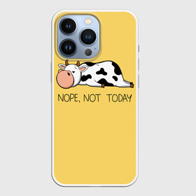 Чехол для iPhone 13 Pro с принтом Nope, not today в Петрозаводске,  |  | Тематика изображения на принте: bull | joke | lazy cow | lies | nope | not today | rests | бык | лежит | ленивая корова | не сегодня | нет | отдыхает | прикол | шутка