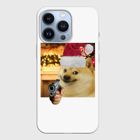 Чехол для iPhone 13 Pro с принтом Новогодняя собака злоупотребляет второй поправкой в Петрозаводске,  |  | ёлка | новый год | пистолет | смешной | собака
