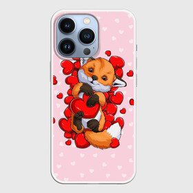 Чехол для iPhone 13 Pro с принтом Лисенок с сердечками   Little fox and hearts в Петрозаводске,  |  | fox | hearts | love | valentines | valentines day | валентинка | влюбленный | день святого валентина | забавный | лиса | лисенок | любовь | милый | сердечко | сердце