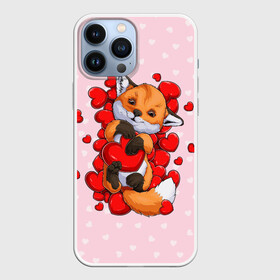 Чехол для iPhone 13 Pro Max с принтом Лисенок с сердечками   Little fox and hearts в Петрозаводске,  |  | fox | hearts | love | valentines | valentines day | валентинка | влюбленный | день святого валентина | забавный | лиса | лисенок | любовь | милый | сердечко | сердце