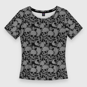 Женская футболка 3D Slim с принтом Gray skulls в Петрозаводске,  |  | bone | bones | screaming | screaming skulls | skull | skulls | smile | кости | кричат | кричащие | кричащие черепа | улыбка | череп | черепа