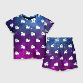 Детский костюм с шортами 3D с принтом UNDERTALE DOGS PATTERN SPACE в Петрозаводске,  |  | asriel dreemurr | chara | dog | frisk | galaxy | gaster blaster | heart | neon | sans | space | undertale | азриэль дримурр | андертейл | галактика | гастер | космос | меттатон | неон | санс | сердце | собака | фриск | чара