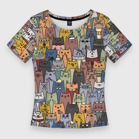 Женская футболка 3D Slim с принтом The Коты в Петрозаводске,  |  | cats | дудлинг | котики | коты | кошки | паттерн