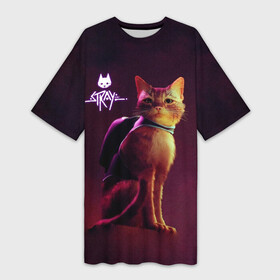 Платье-футболка 3D с принтом Stray  Блуждающий кот в Петрозаводске,  |  | stray | блуждающий кот | бродить | игра про кота | потерявшийся кот | стрей | стрэй