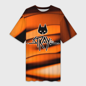 Платье-футболка 3D с принтом Stray  Логотип в Петрозаводске,  |  | stray | блуждающий кот | бродить | игра про кота | потерявшийся кот | стрей | стрэй
