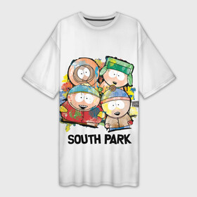 Платье-футболка 3D с принтом South Park  Южный парк краски в Петрозаводске,  |  | eric | kenny | kyle | south park | stanley | кайл | кенни | мультфильм | саус парк | сауспарк | сериал | стэн | эрик | южный парк