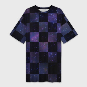Платье-футболка 3D с принтом Space Neon Chessboard в Петрозаводске,  |  | chessboard | neon | space | stars | звезды | космос | неон | шахматы