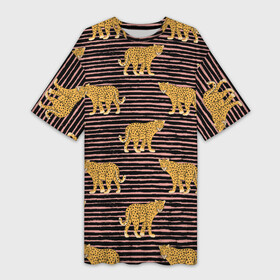 Платье-футболка 3D с принтом Леопарды паттерн в Петрозаводске,  |  | анималистичный принт | африканские животные | барс | крупные кошки | леопард | пантера | песочный цвет | полоски | сафари | хищник