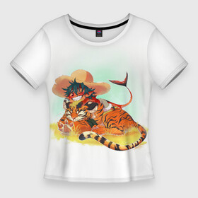 Женская футболка 3D Slim с принтом Тигр и Акула в Петрозаводске,  |  | акула | ван пис | зоро | луффи | тигр