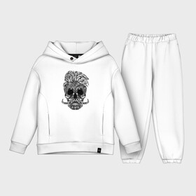 Детский костюм хлопок Oversize с принтом Skull hipster в Петрозаводске,  |  | hipster | hype | moustache | pattern | skull | teeth | зубы | узор | усы | хайп | хипстер | череп