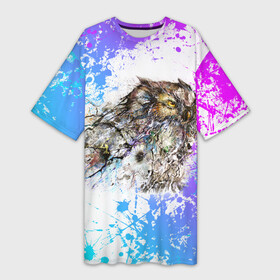 Платье-футболка 3D с принтом hua tunan художник сова в Петрозаводске,  |  | птица | птицы | сова | хищные
