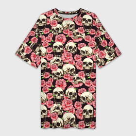 Платье-футболка 3D с принтом Rоses  bones в Петрозаводске,  |  | bone | bones | rose | roses | skull | skulls | кости | кричит | розы | череп | черепа